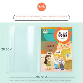 Husă de carte ecologică, transparentă, pentru gimnaziu, cu folie protectoare fără tăiere.