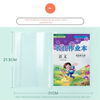 Husă de carte ecologică, transparentă, pentru gimnaziu, cu folie protectoare fără tăiere.