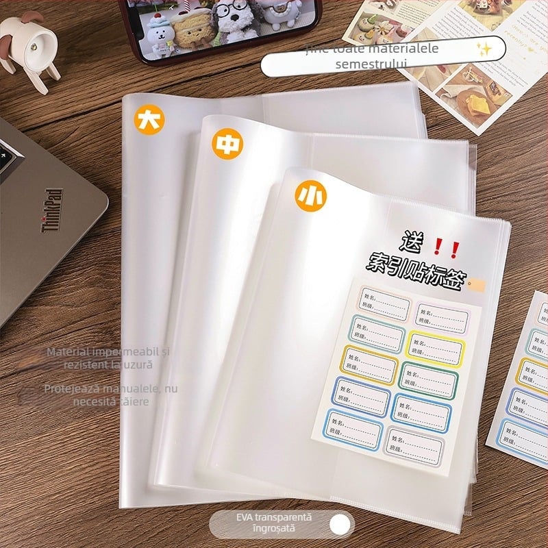 Husă de carte ecologică, transparentă, pentru gimnaziu, cu folie protectoare fără tăiere.