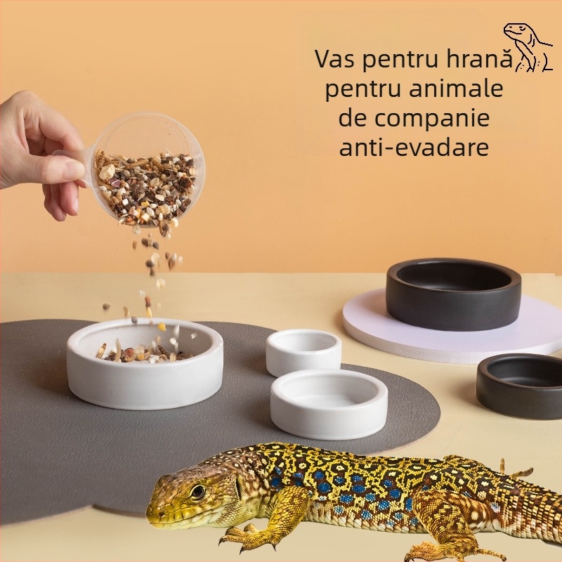 Vas ceramic pentru hrana șopârlelor, cu design anti-evadare, formă rotundă cu margine înaltă, origine Chaozhou Guangdong