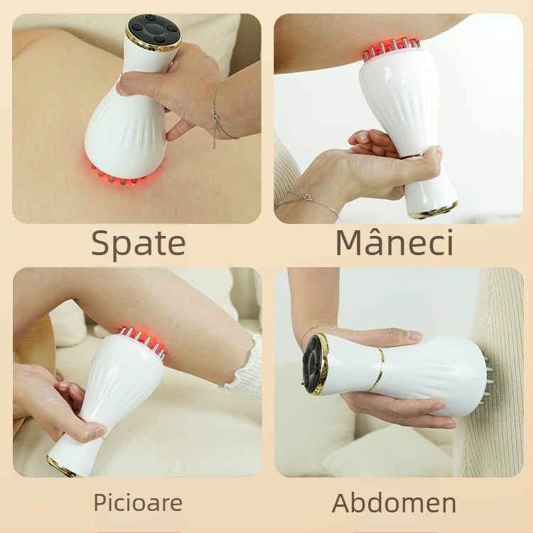 Perie electrică de masaj pentru meridiane – uz casnic, instrument de scraping și lifting al fasciei, masaj picioare și întreg corp, USB, MK-916, 45–55°C, 2600 mAh, ABS