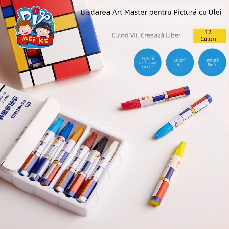 Set de artă pentru copii: 12 culori creioane pastel cu ulei, creioane cerate, creioane colorate și carioci acuarelă - MEI KE M5031, materiale de bază pentru artă
