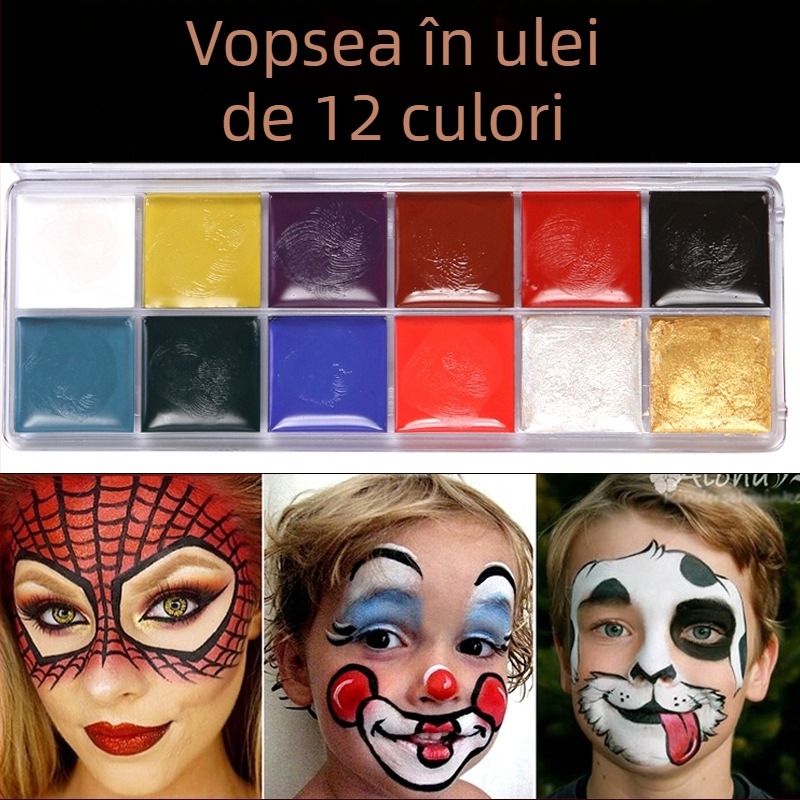 Zhuting Set de 12 culori de vopsea acuarelă pentru machiaj dramatic și pictură pe corp, 36 g, cutie din plastic