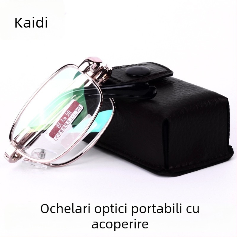 Ochelari de citit Kaidi 818, stil vintage, ramă metalică completă, lentile din sticlă cu protecție UV și anti-radiație