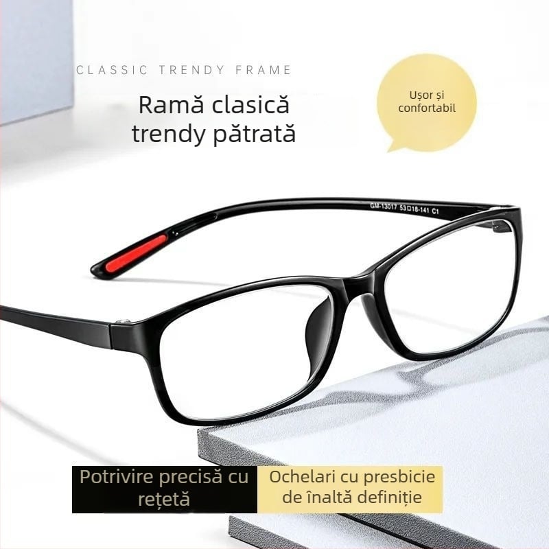 Ochelari de citit, ultraușori, anti lumină albastră, rezistență UV și la radiații, ramă ovală, cadru complet, plastic+metal