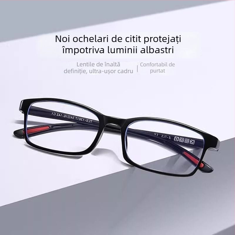 Ochelari de citit, ultraușori, anti lumină albastră, rezistență UV și la radiații, ramă ovală, cadru complet, plastic+metal