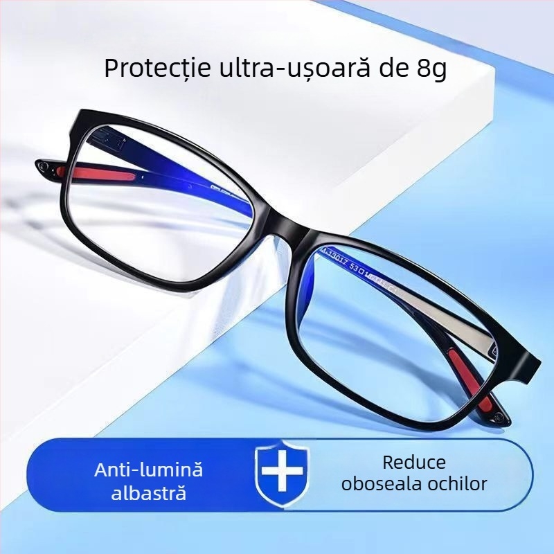 Ochelari de citit, ultraușori, anti lumină albastră, rezistență UV și la radiații, ramă ovală, cadru complet, plastic+metal