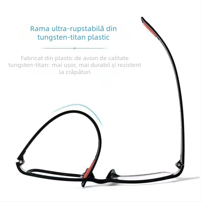 Ochelari de citit, ultraușori, anti lumină albastră, rezistență UV și la radiații, ramă ovală, cadru complet, plastic+metal
