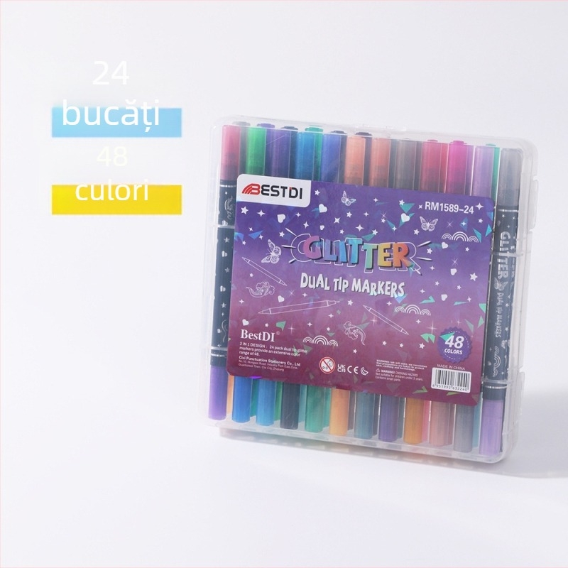 Marker fluorescent cu două capete, vârf moale și gros – RM-1589, Cerneală: alte nuanțe