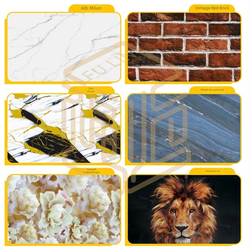 Panou UV lucios pentru perete, imitatie marmură, material piatră-plastic, grosimi 2/2,5/2,8/3 mm, model 10, stiluri: plat, stil nou chinezesc, minimalism modern, lux ușor