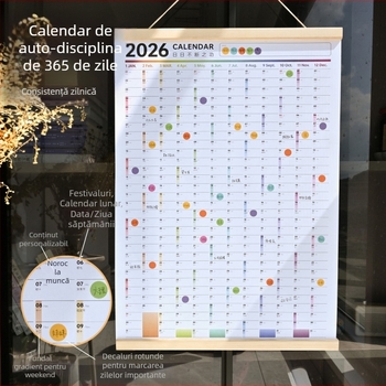 Calendar de perete pentru auto-disciplina, copertă tare, hârtie specială, an întreg, design simplu și modern