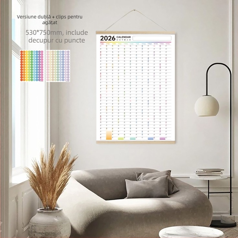 Calendar de perete pentru auto-disciplina, copertă tare, hârtie specială, an întreg, design simplu și modern