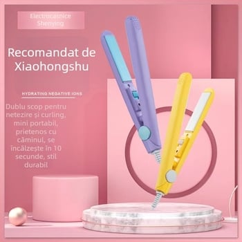 Fier de păr mini pentru dormitor, cu plăci ceramică – încălzire rapidă, utilizare dublă: îndreptare și ondulare, carcasă din plastic, alimentare prin cablu AC 220V 20W