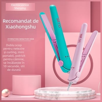 Fier de păr mini pentru dormitor, cu plăci ceramică – încălzire rapidă, utilizare dublă: îndreptare și ondulare, carcasă din plastic, alimentare prin cablu AC 220V 20W
