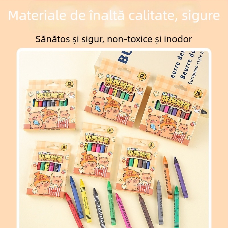 Set creioane colorate pentru desen - model Kl789652, vârf unic, carcasă din hârtie, neștergibil