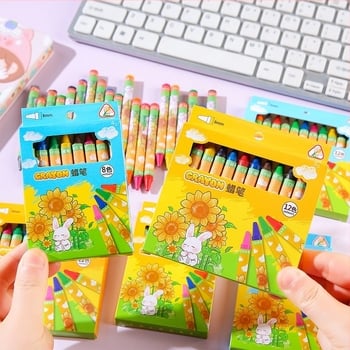 Set pasteluri uleioase pentru copii în cutie – model a1229, ștergibil, carcasă din hârtie, reîncărcări multicolore