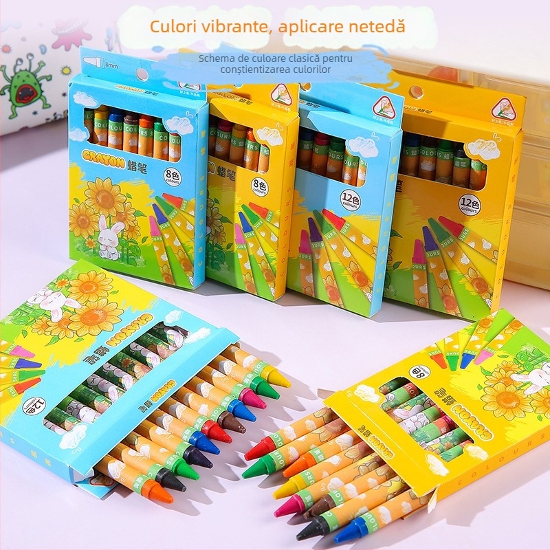 Set pasteluri uleioase pentru copii în cutie – model a1229, ștergibil, carcasă din hârtie, reîncărcări multicolore