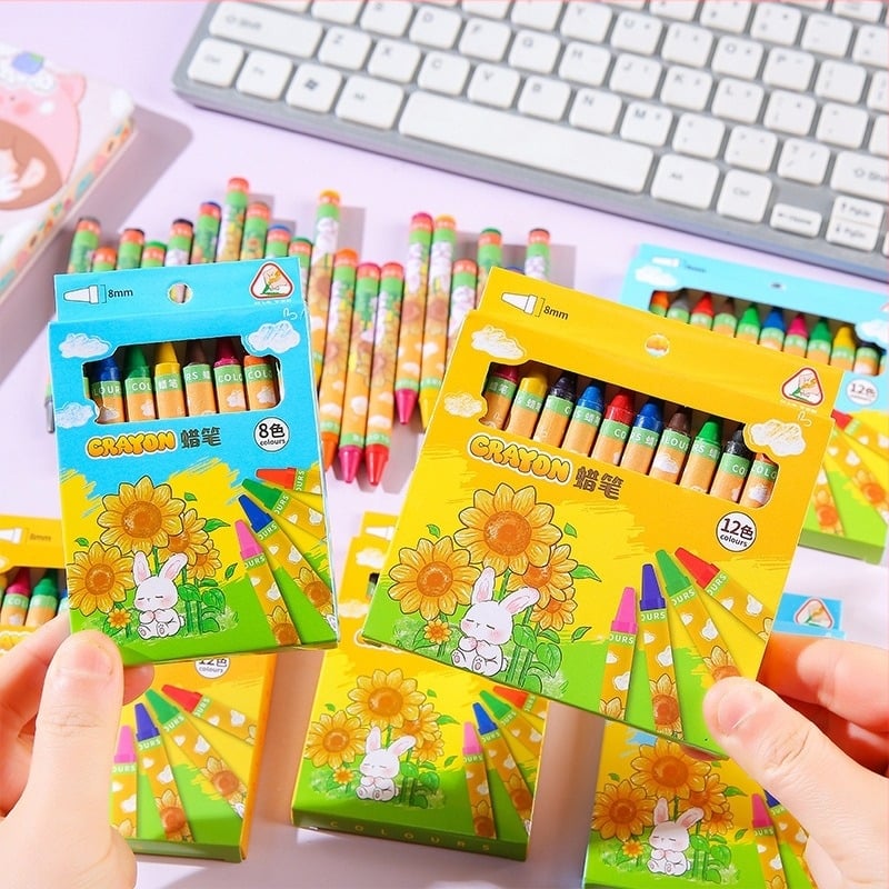 Set pasteluri uleioase pentru copii în cutie – model a1229, ștergibil, carcasă din hârtie, reîncărcări multicolore