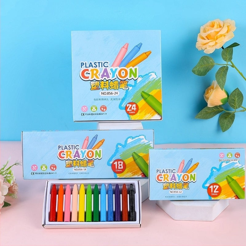 Creioane cerate din plastic pentru copii – Modelul 856, pentru pictură, carcasă din plastic, ambalare personalizabilă, greutate aproximativ 5,5 g