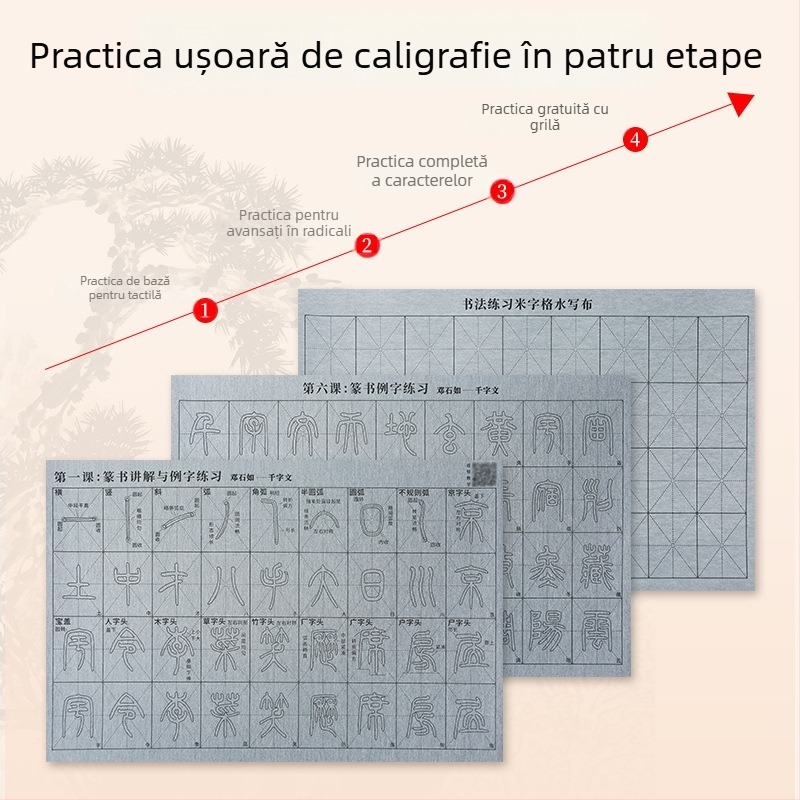 Set de practică pentru caligrafie: Font Seal Script, videoclip ghidat cu trasări sincronizate și radicali, pânză de scris cu apă, set pensule