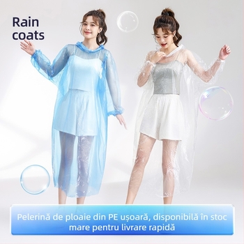 Pelerină de ploaie de unică folosință, îngroșată și prelungită, rezistentă la explozii, transparentă, țesătură PE, 110 g, pentru adulți, poncho de drumeție