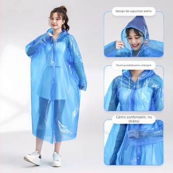 Pelerină de ploaie de unică folosință, îngroșată și prelungită, rezistentă la explozii, transparentă, țesătură PE, 110 g, pentru adulți, poncho de drumeție