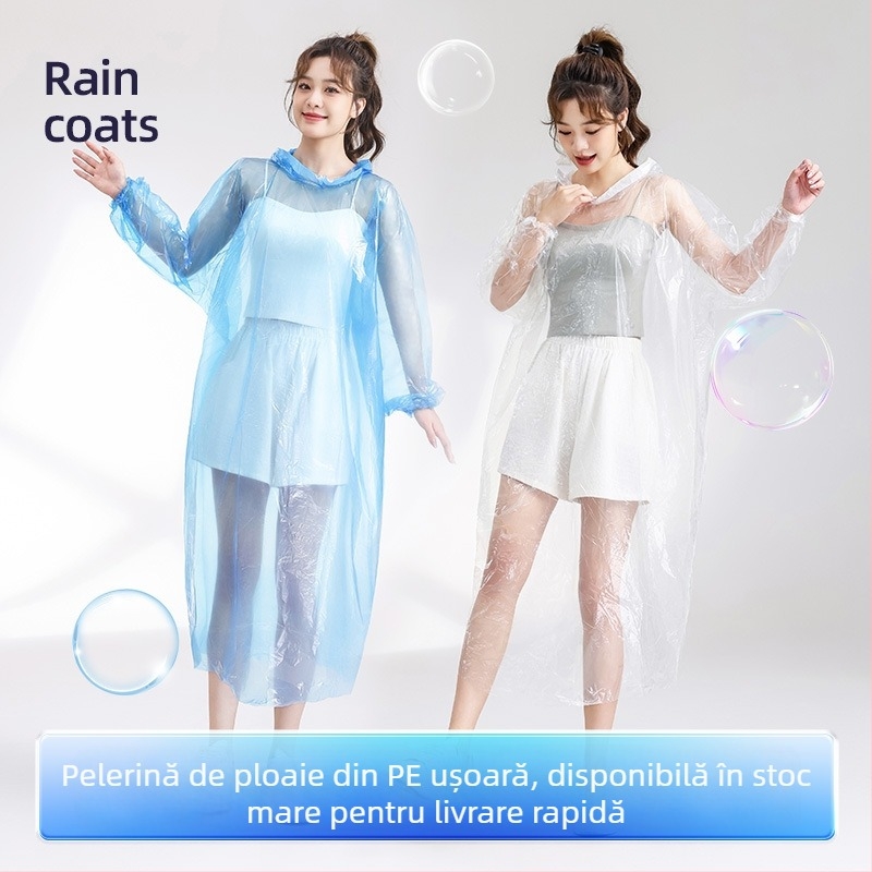 Pelerină de ploaie de unică folosință, îngroșată și prelungită, rezistentă la explozii, transparentă, țesătură PE, 110 g, pentru adulți, poncho de drumeție