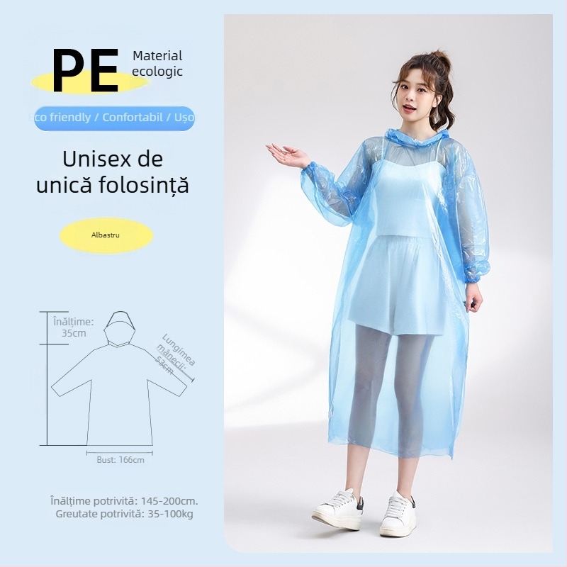 Pelerină de ploaie de unică folosință, îngroșată și prelungită, rezistentă la explozii, transparentă, țesătură PE, 110 g, pentru adulți, poncho de drumeție