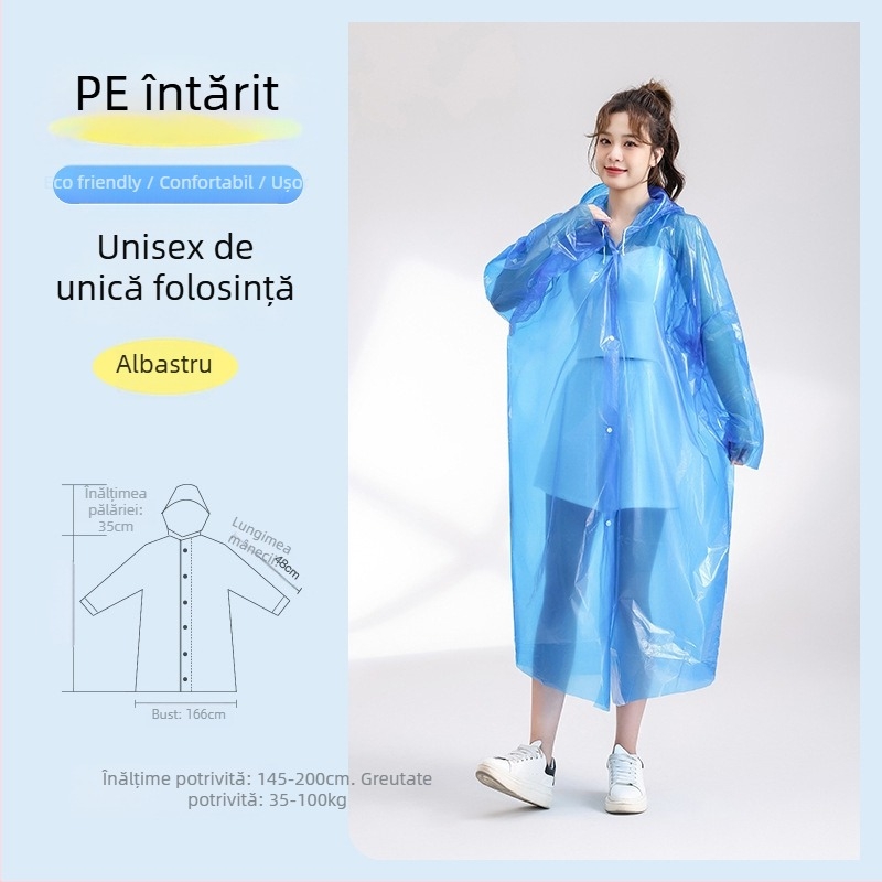 Pelerină de ploaie de unică folosință, îngroșată și prelungită, rezistentă la explozii, transparentă, țesătură PE, 110 g, pentru adulți, poncho de drumeție