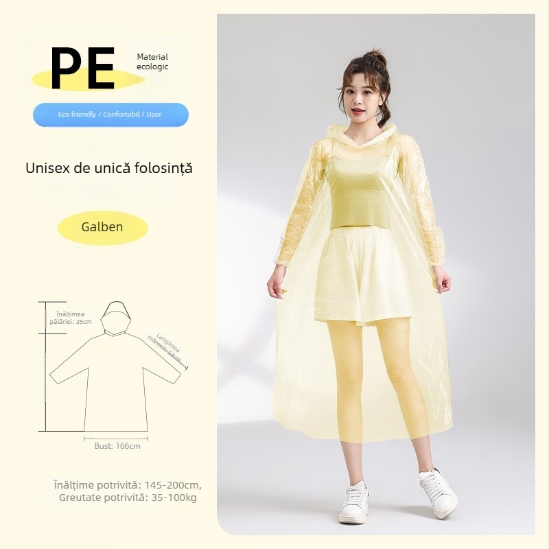 Pelerină de ploaie de unică folosință, îngroșată și prelungită, rezistentă la explozii, transparentă, țesătură PE, 110 g, pentru adulți, poncho de drumeție