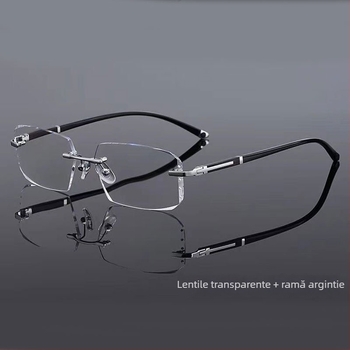 Ochelari de citit fără ramă, margine albastru-diamant, protecție împotriva luminii albastre și radiațiilor, unisex, stil business, anti-oboseală