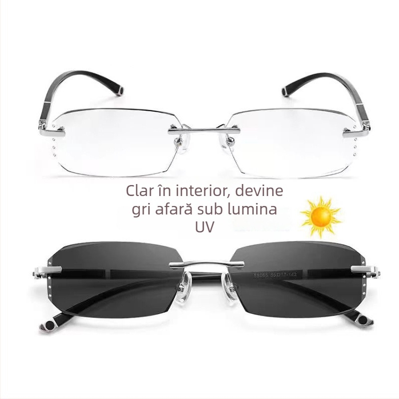 Ochelari de citit fără ramă, margine albastru-diamant, protecție împotriva luminii albastre și radiațiilor, unisex, stil business, anti-oboseală