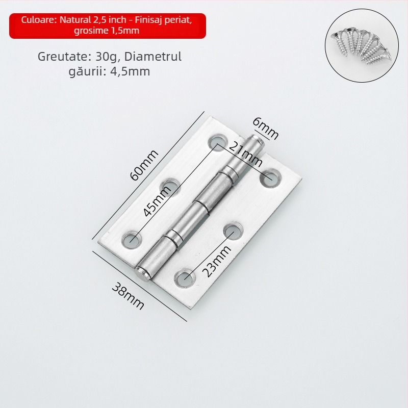 Hinges din oțel inoxidabil pentru dulapuri, uși și ferestre; finisaj: periat și pulverizat; stil modern minimalist.