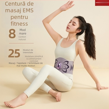 Bandă de masaj abdominal cu curent EMS micro, vibrații și compresie caldă, reîncărcabilă, control mecanic, 4 trepte, până la 4 capete de masaj