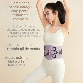 Bandă de masaj abdominal cu curent EMS micro, vibrații și compresie caldă, reîncărcabilă, control mecanic, 4 trepte, până la 4 capete de masaj