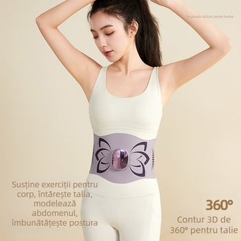 Bandă de masaj abdominal cu curent EMS micro, vibrații și compresie caldă, reîncărcabilă, control mecanic, 4 trepte, până la 4 capete de masaj