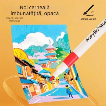 Marker acrilic pentru desen pentru elevii din ciclul primar, cu design stackable, nu pătrunde în hârtie, brand Qiwang