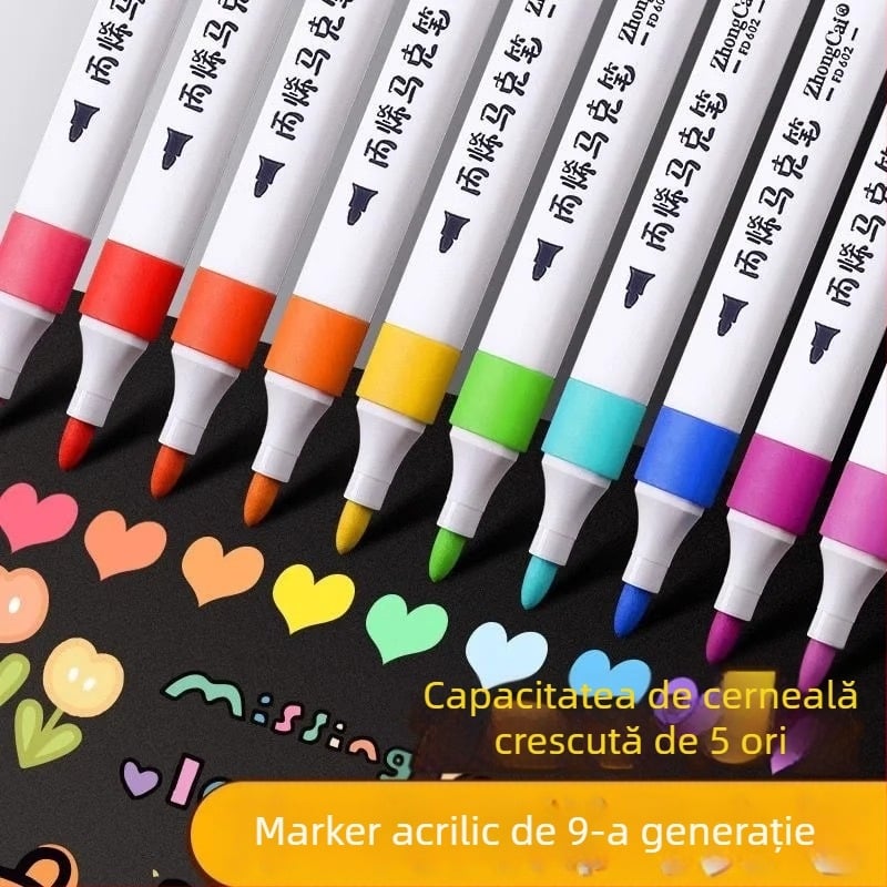 Marker acrilic pentru desen pentru elevii din ciclul primar, cu design stackable, nu pătrunde în hârtie, brand Qiwang