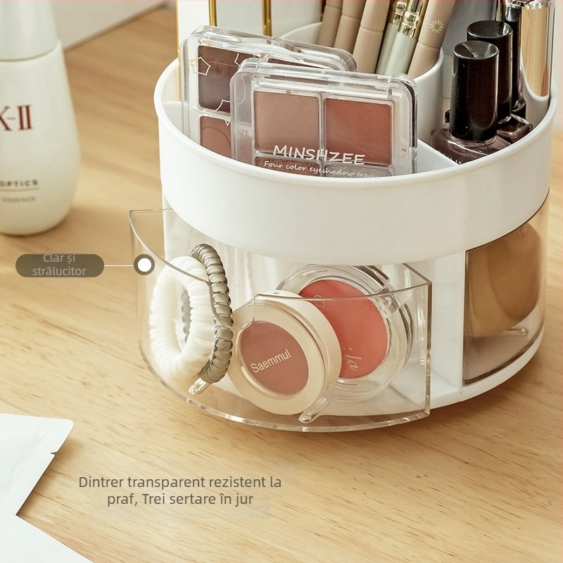 Cutie de depozitare pentru birou cu compartimente rotative pentru documente și cosmetic, model B54310, din plastic (100% material nou), acoperire cu grilaj, stil modern minimalist