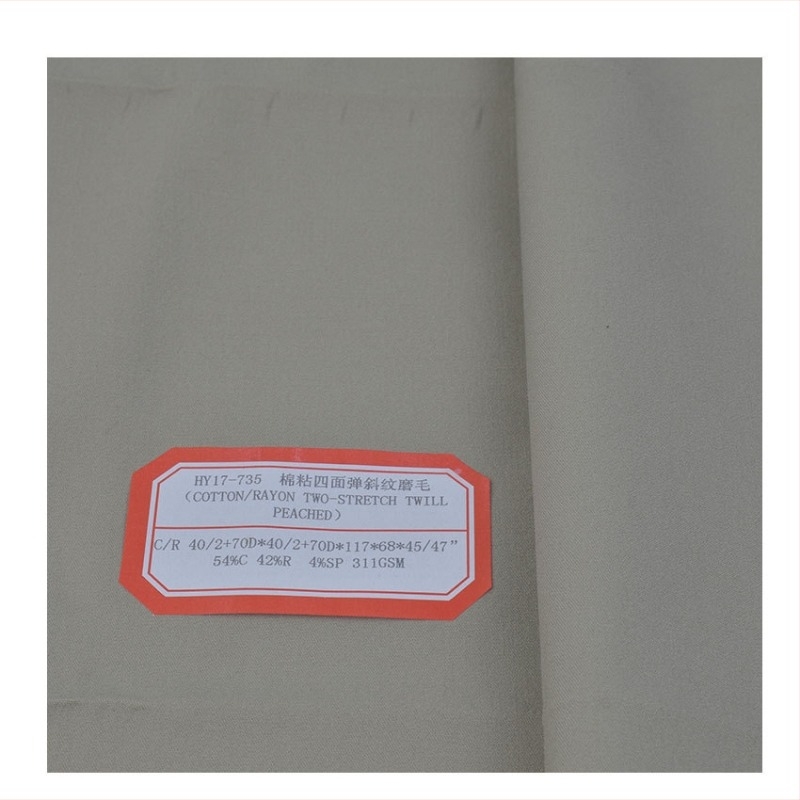Material elastic din flanel cu amestec bumbac-viscoză, elasticitate în patru direcții, țesătură twill, finisaj șlefuire