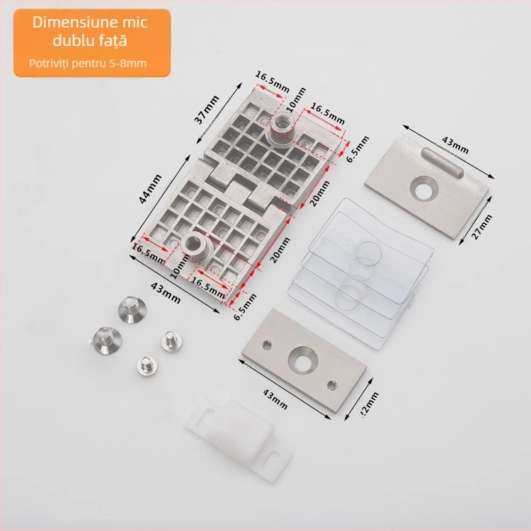 Balama pentru uși de sticlă în dulapuri vitrinate, aliaj de zinc, finisaj periat și lucios, stil modern minimalist, montaj pe o singură parte și bilateral