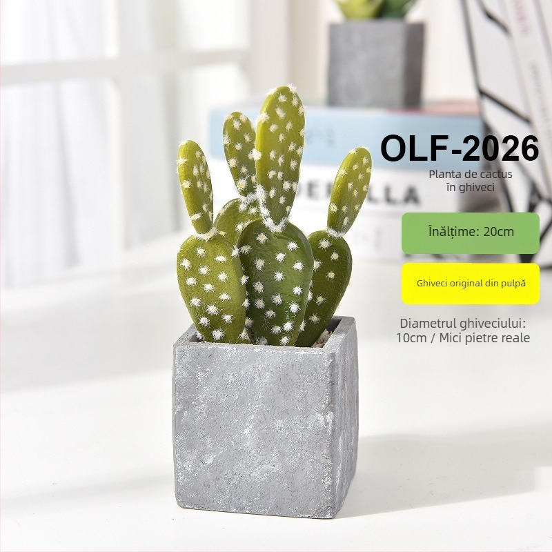Bonsai cactus artificial în ghiveci din ciment, pentru birou • Brand Olif • Material PU • Meșteșug: Altul • Tip: Cactus