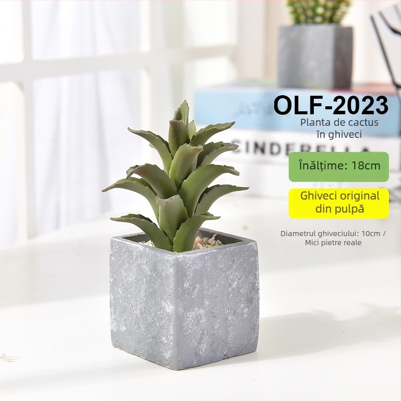 Bonsai cactus artificial în ghiveci din ciment, pentru birou • Brand Olif • Material PU • Meșteșug: Altul • Tip: Cactus