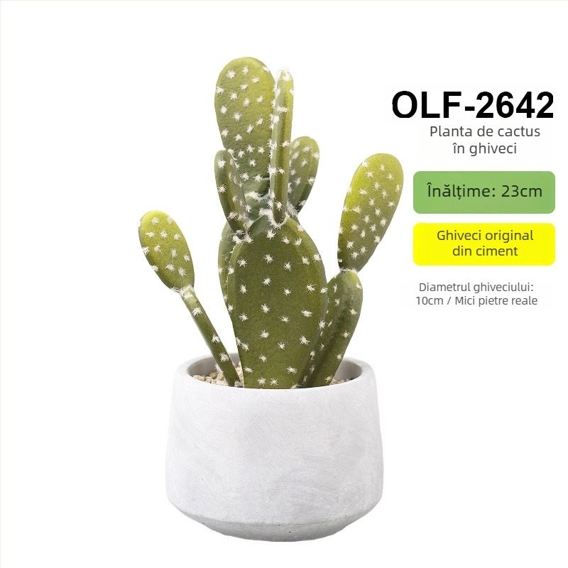 Bonsai cactus artificial în ghiveci din ciment, pentru birou • Brand Olif • Material PU • Meșteșug: Altul • Tip: Cactus