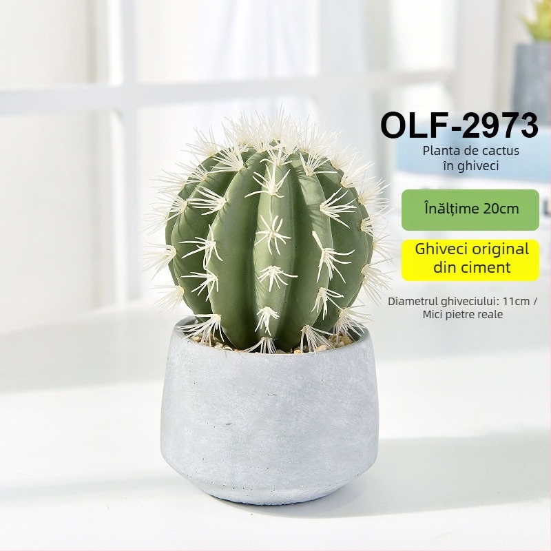Bonsai cactus artificial în ghiveci din ciment, pentru birou • Brand Olif • Material PU • Meșteșug: Altul • Tip: Cactus