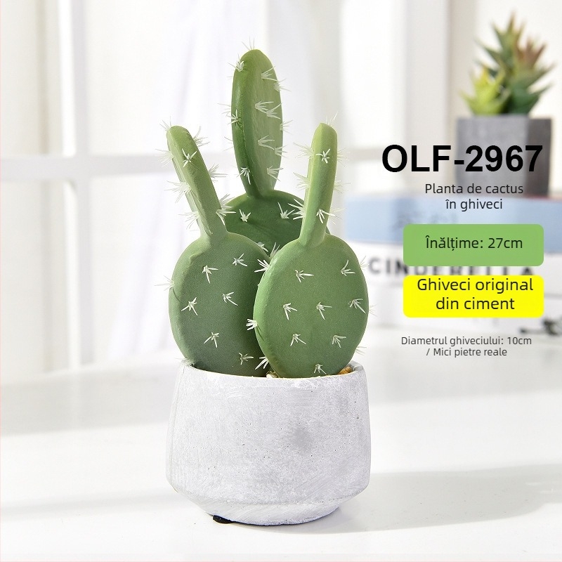 Bonsai cactus artificial în ghiveci din ciment, pentru birou • Brand Olif • Material PU • Meșteșug: Altul • Tip: Cactus