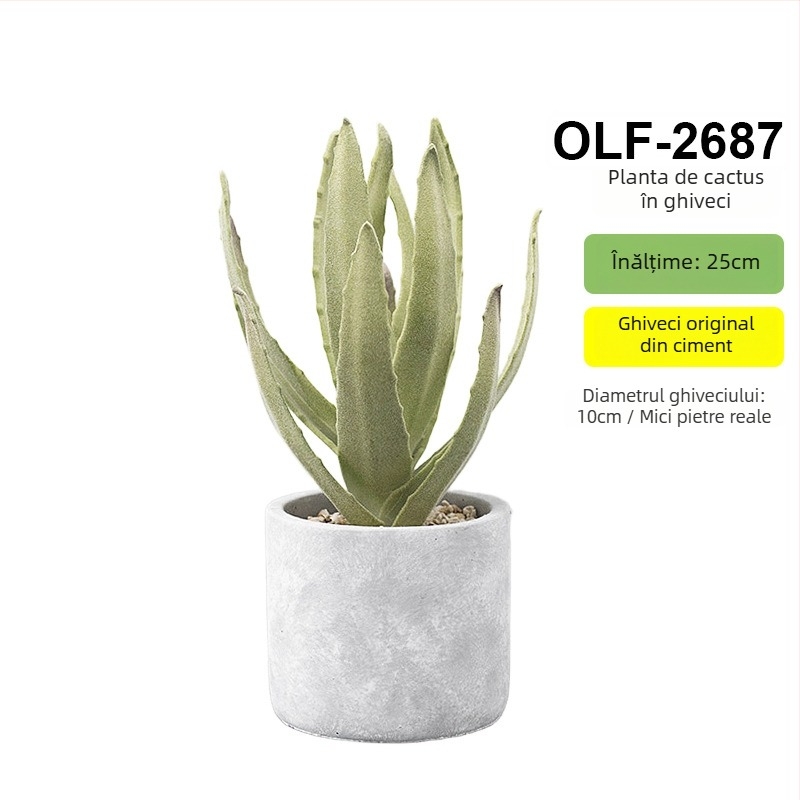 Bonsai cactus artificial în ghiveci din ciment, pentru birou • Brand Olif • Material PU • Meșteșug: Altul • Tip: Cactus