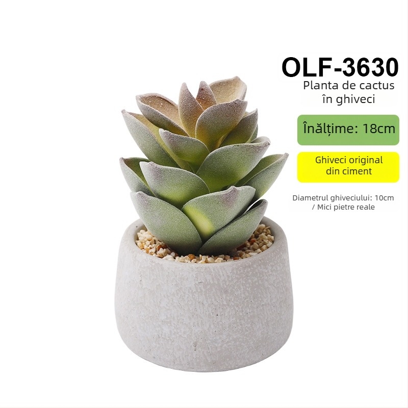 Bonsai cactus artificial în ghiveci din ciment, pentru birou • Brand Olif • Material PU • Meșteșug: Altul • Tip: Cactus