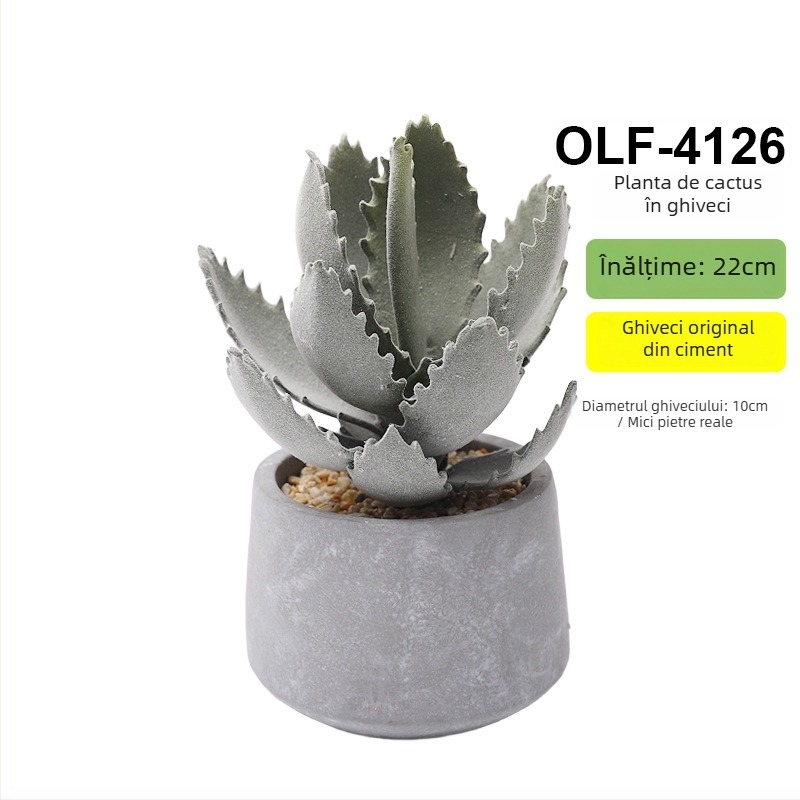Bonsai cactus artificial în ghiveci din ciment, pentru birou • Brand Olif • Material PU • Meșteșug: Altul • Tip: Cactus
