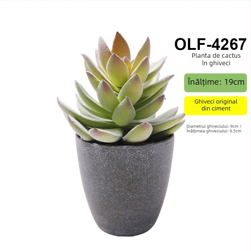Bonsai cactus artificial în ghiveci din ciment, pentru birou • Brand Olif • Material PU • Meșteșug: Altul • Tip: Cactus